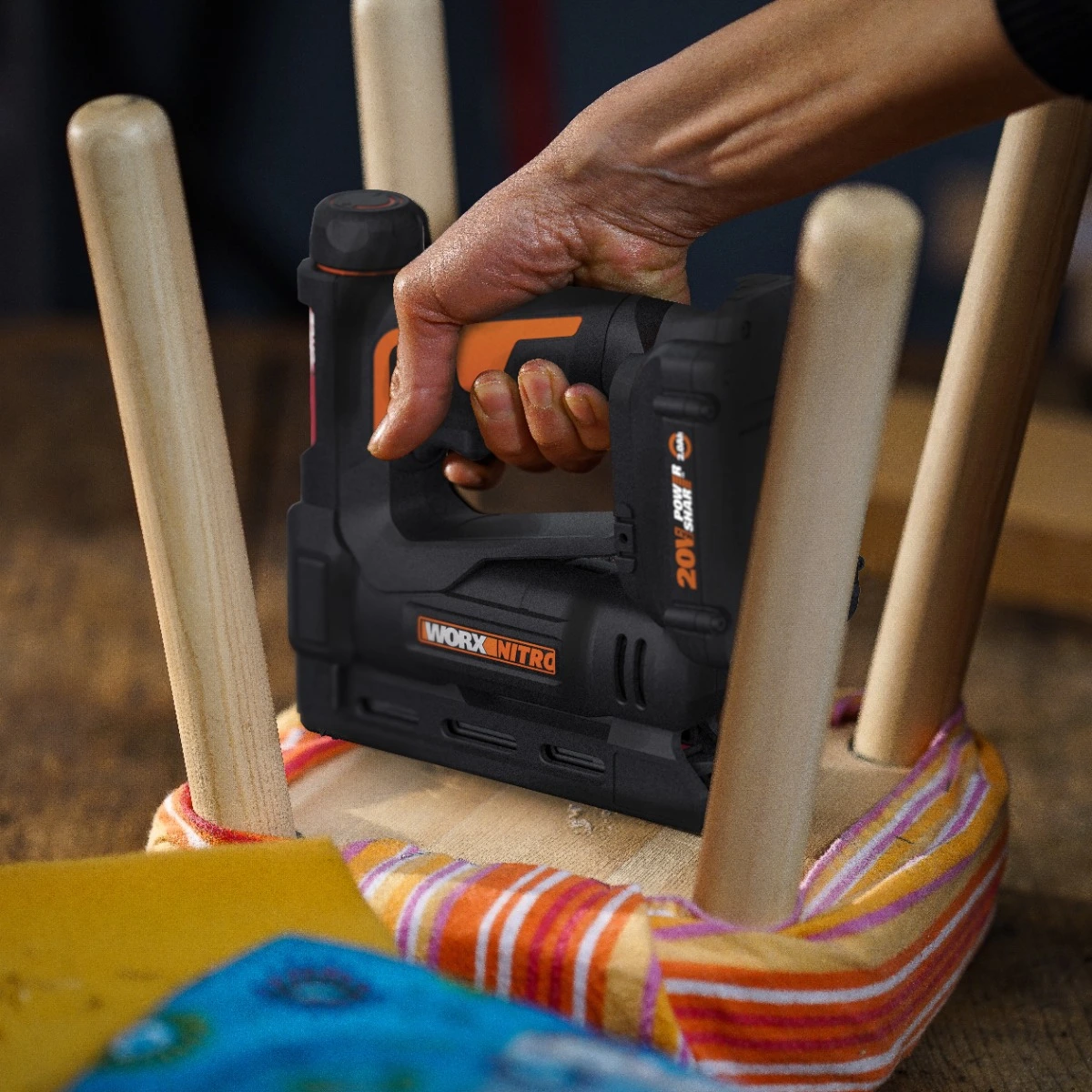 Nitro 20V Power Share Cordless 3/8" Crown Stapler with Air Impact Technology Nitro 20V Power Share Cordless 3/8" Crown Stapler with Air Impact Technology