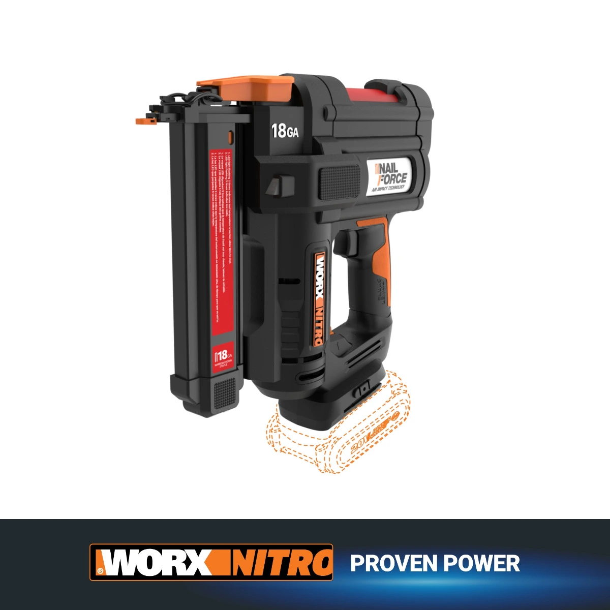 WORXNITRO 20V 18GA Narrow Crown Stapler-Tool Only