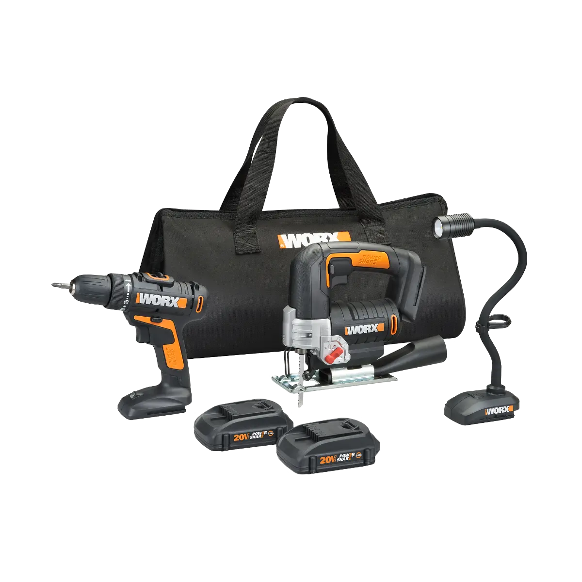 20V Power Share Drill & Jigsaw with Flex Light (Discontinued) 20V Power Share Drill & Jigsaw with Flex Light (Discontinued)